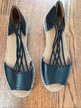 Black Espadrille Flat Sandals with Crisscross Elastic Straps